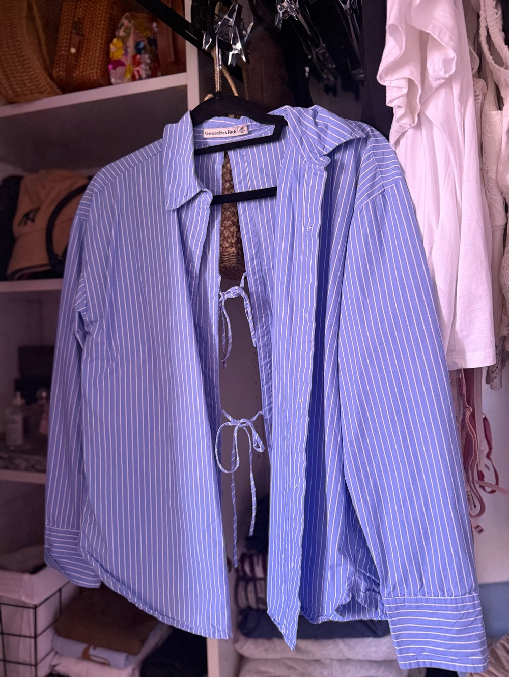 Abercrombie & Fitch Light Blue Striped Shirt Jacket